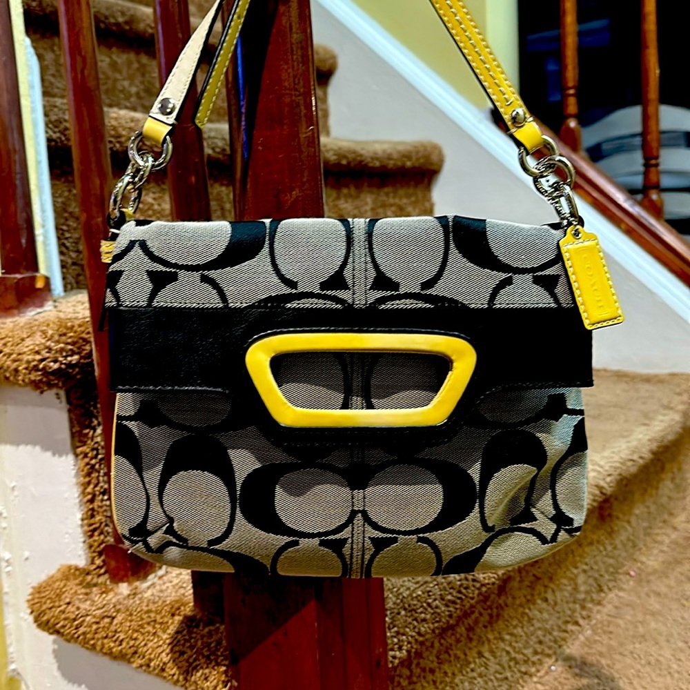 COACH SIGNATURE FOLDOVER TOTE F 23304 - HTF GREY / BLACK